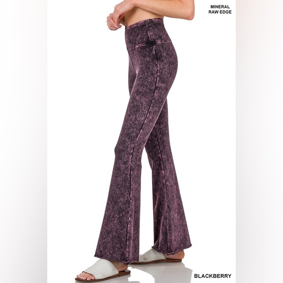 MINERAL WASHED HIGH WAIST RAW EDGE HEM PANTS - Picture 2 of 4